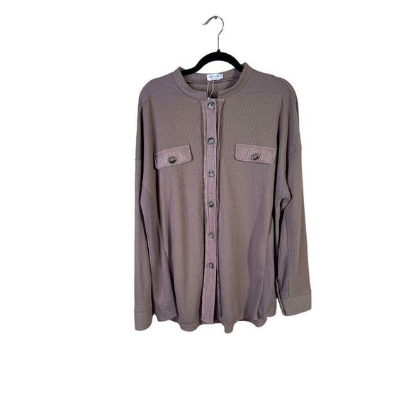 Newchoice Womens Shacket Waffle Fabric Stretch Brown Button Front Size Large - Picture 7 of 10